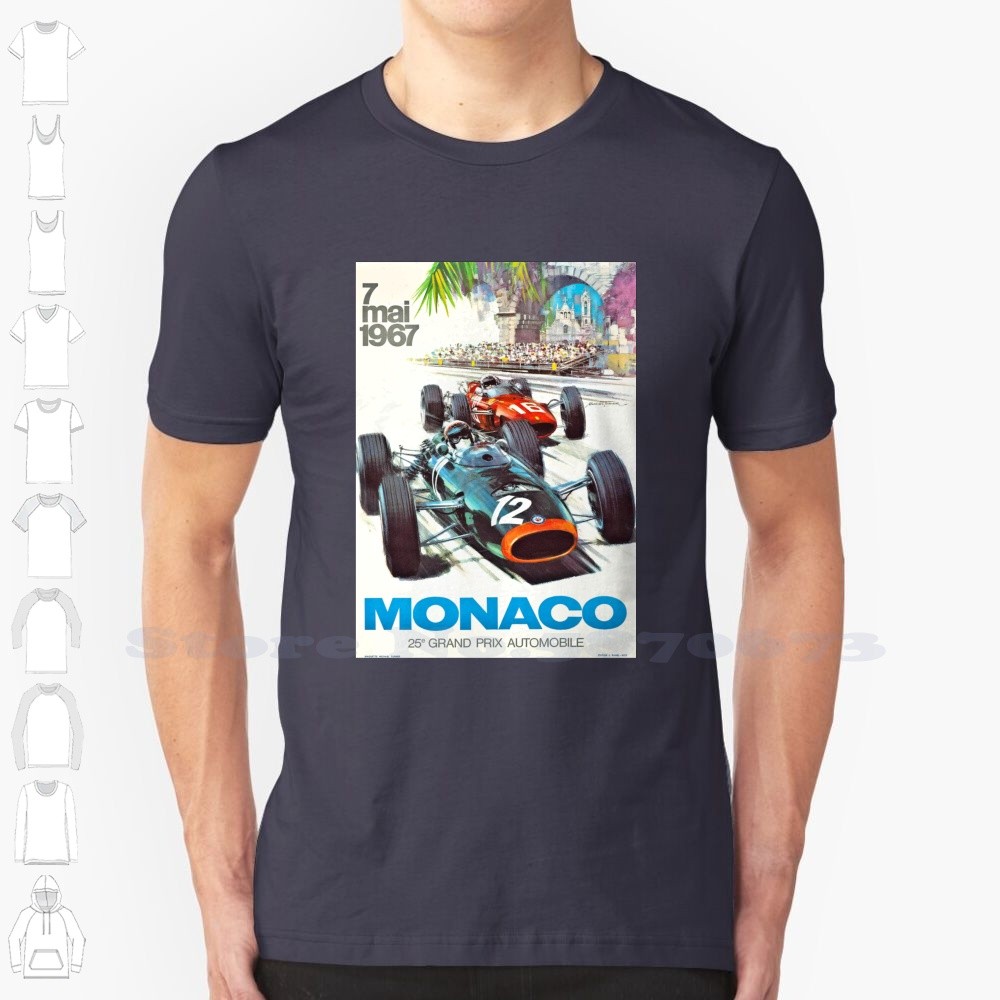1967 Monaco Grand Prix Racing Poster Thiết kế mát mẻ Áo thun hợp thời trang Monaco Grand Prix Vintag