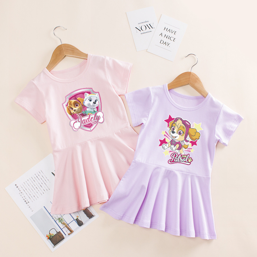 Váy bé gái Paw Patrol mùa hè phong cách Hàn Quốc, váy cotton cho bé gái, quần áo trẻ em hình chó con
