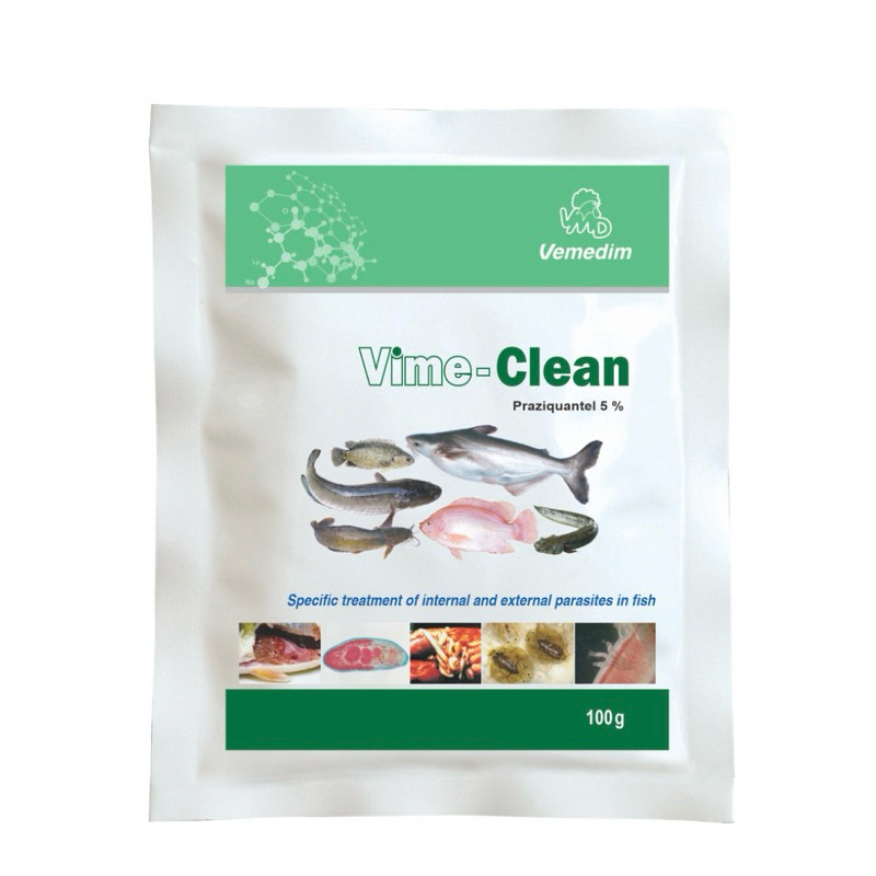VIME-CLEAN 100gr Đặ tr bệnh ký sinh trùng ở cá, sán lá đơn chủ, rận cá, sán lá gan, sán dây.
