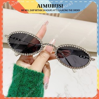 Kính Mát Gọng Kim Loại Hình Oval Đính Đá Phong Cách Retro Thanh Lịch Thời Trang