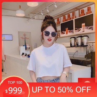 Áo Croptop cổ tròn trơn tay lỡ hót