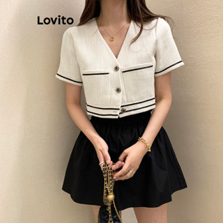Áo blazer Lovito nút trước phối viền tương phản thường ngày cho nữ LNE33209 (Màu trắng)