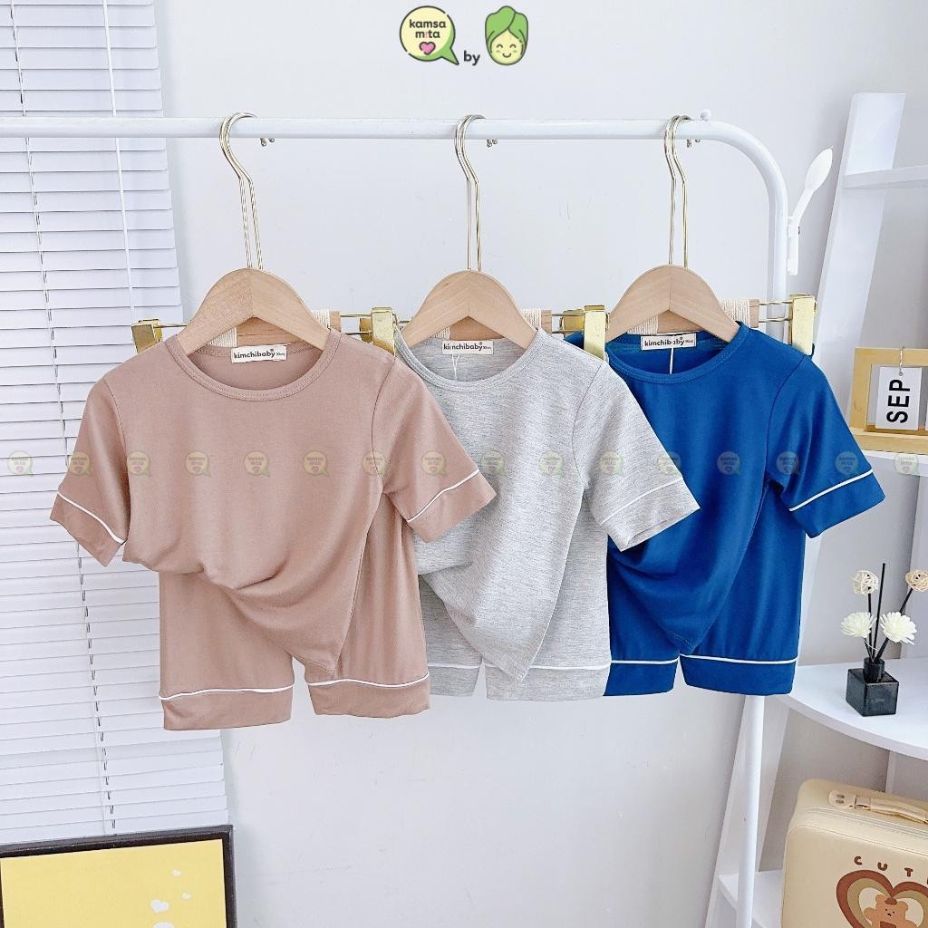 Đồ Bộ Dài Tay Cho Bé Gái, Bé Trai KIMCHIBABY Vải Thun Lạnh Bo Viền Trắng, Bộ Quần Áo Cho Bé Mặc Nhà KCTD307