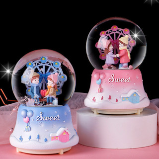  Quả cầu pha lê cặp đôi vòng đu quay hộp nhạc mộng mơ đèn lồng và tuyết quà tặng sinh nhật và ngày lễ cho các bé gái. 