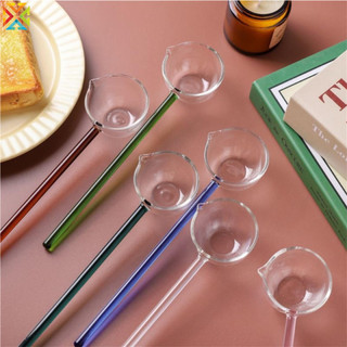 1 chiếc thìa sữa thủy tinh sáng tạo nhiều màu sắc trong suốt trộn thìa tay cầm dài dụng cụ nhà bếp cao borosilicate thủy tinh chịu nhiệt thìa canh