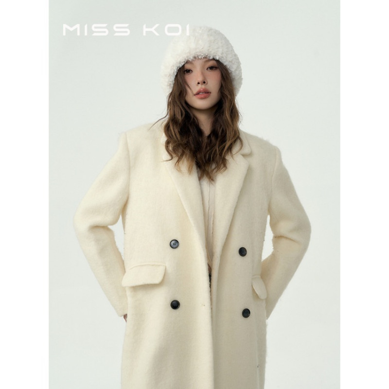 Misskoi  Mũ Len Dệt Kim Màu Trắng Sữa Phong Cách Mới Mùa Thu Đông Ấm Áp Che Mặt Dành Cho Nữ