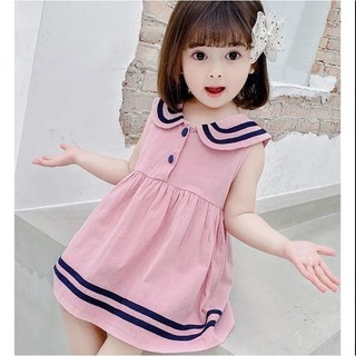  Váy mùa hè mỏng cổ tròn Cotton nguyên chất không tay Váy ngắn bé gái Váy trẻ em mùa hè