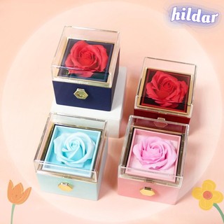 Hildar xoay hộp trang sức, hoa xà phòng trong suốt nắp hoa hồng hộp quà tặng, acrylic sáng tạo có túi quà tặng hộp nhẫn hoa hồng vĩnh cửu tiệc cưới