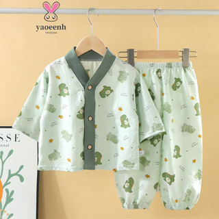 【YAOEENH】Bộ đồ ngủ Cardigan cổ chữ V mùa hè dành cho trẻ em 100-170cm Bộ đồ ngủ Cardigan cỡ vừa lớn bé trai bé gái phong cách mỏng mát mẻ thoải mái Đồ mặc trong nhà Hàng có sẵn Vận chuyển nhanh