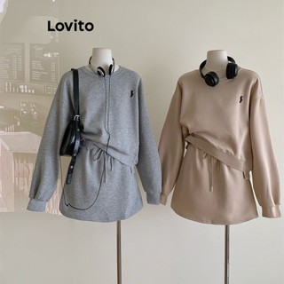 (♥ Mỏng Và Dày Cho Bạn Lựa Chọn ♥)Lovito Bộ váy khâu vải bất đối xứng trơn đơn giản cho nữ LNE29473 (Nâu/Xám)