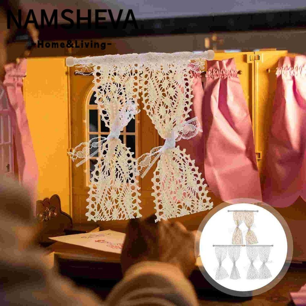 NAMSHEVA 2 Chiếc Mô Hình Rèm Nhỏ, Đồ Chơi Nhà Búp Bê Ren Mini, Phụ Kiện Mô Phỏng Dễ Thương Búp Bê Nội Thất Phòng Ngủ Cửa Sổ Thu Nhỏ Trẻ Em