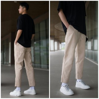 Quần baggy nam nữ ống suông kaki basic unisex lưng chun có dây rút màu đen và màu be đẹp trẻ trung pon.mens hà nội