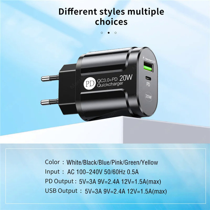 Sạc Điện Thoại 20W Sạc Nhanh PD USB Loại C Sạc Nhanh 3.0 EU / Mỹ Cắm Tường Sạc Cho Iphone Samsung Xiaomi Huawei