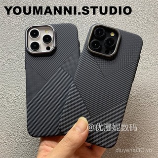Ốp lưng họa tiết hình học bằng sợi carbon tương thích với iPhone 15 Pro Max, từ tính, chống rơi, chống sốc, cứng, họa tiết Kevlar, lỗ lớn GTEF
