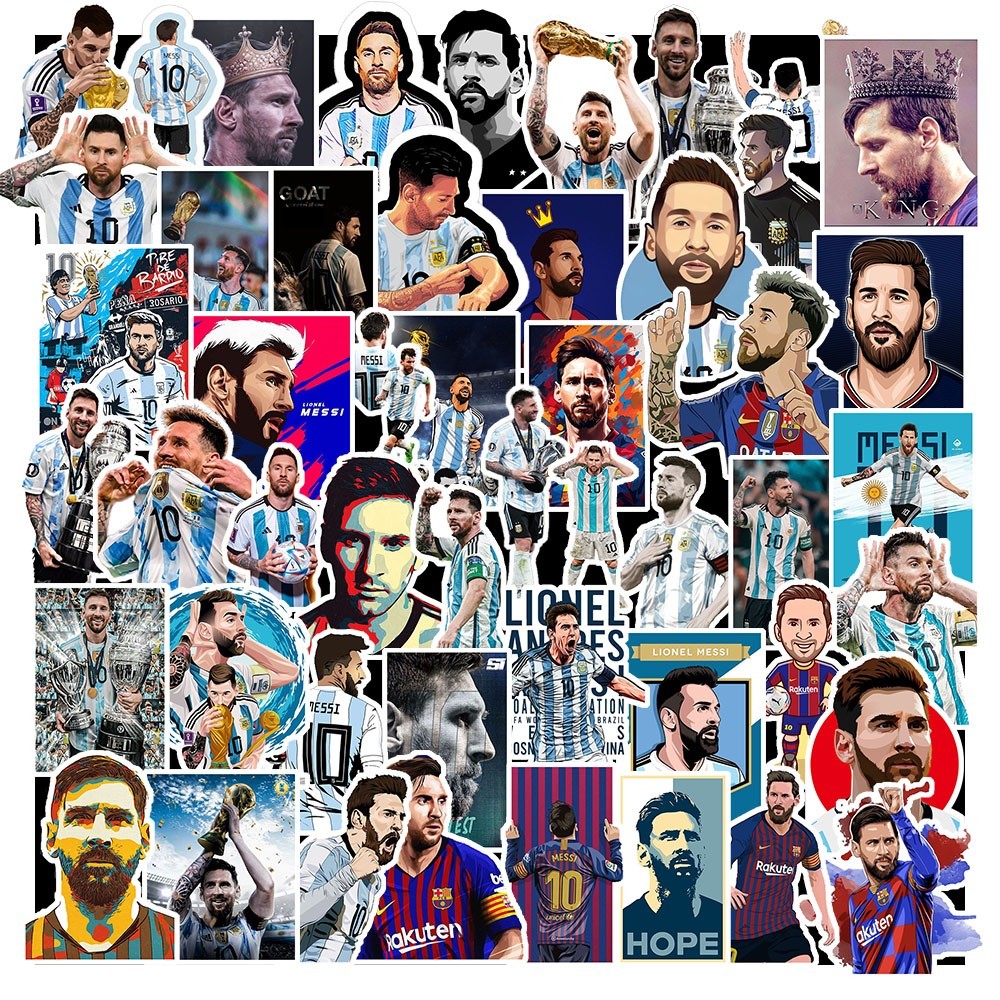 Bộ 50 Sticker Hình CẦU THỦ MESSI | Decal Phản Quang 7 Màu Halogram | Chống Nước |  00075