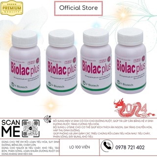 Men vi sinh Biolac plus lọ 100 viên, Bổ Sung Lợi Khuẩn, Tăng Cường Chức Năng Tiêu Hoá