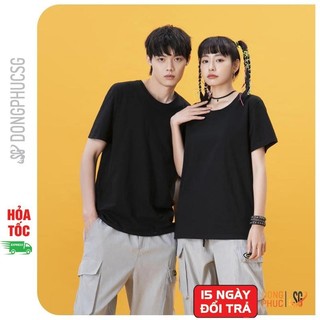 Áo thun trơn màu đen form unisex nam nữ cá tính cổ tròn tay ngắn thun dày dặn ATTĐ | DONGPHUCSG