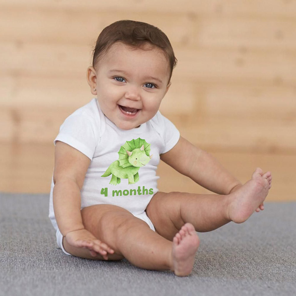 Hoạt Hình Dino In 1-12 Tháng Dễ Thương Cho Bé Sơ Sinh Bé Trai Bé Gái Áo liền quần Pyjama Cột Mốc Quà Tặng Cho Bé