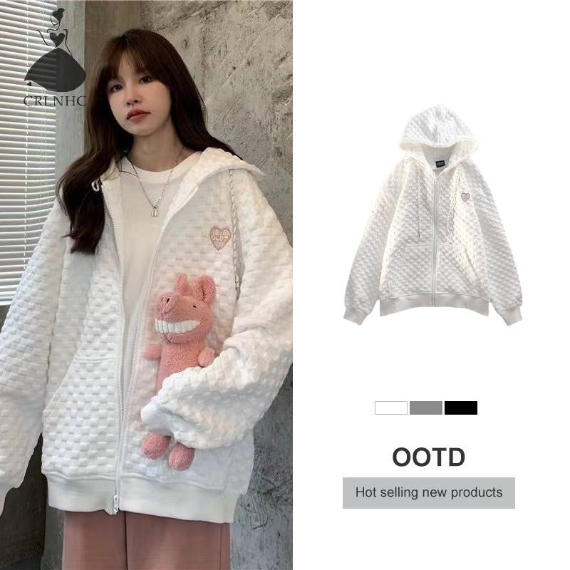 Áo Khoác Hoodie Tay Dài Dáng Rộng Có Khóa Kéo Thời Trang Mùa Thu Phong