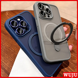 WUJU Sang Trọng Mờ Từ Đứng Ốp Lưng Có Bảo Vệ Ống Kính Máy Ảnh Cho iPhone 16 11 12 13 14 15 Pro Max Plus Ốp Lưng