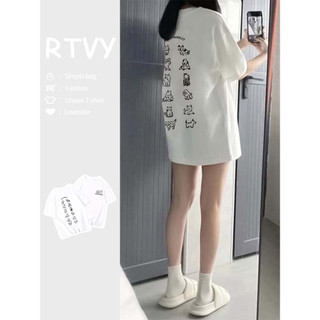 「RTVY」Áo thun ngắn tay cổ tròn màu trắng cho nữ mùa hè mới Oversize nửa tay