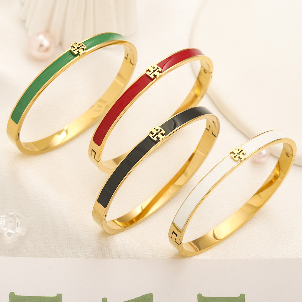 Thường Ngày Tory Burch Vòng Tay Tinh Tế Lắc Tay Rỗng TB Chữ Logo Vòng Tay Thép Titan