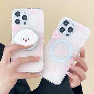 Ốp Lưng Cứng Tương Thích Với iPhone 12 12Pro 12ProMax 13 13Pro 13ProMax 14 14Pro 14ProMax 15 15Pro 15ProMax Vỏ Nam Châm Họa Tiết Nơ Ngôi Sao Màu Hồng