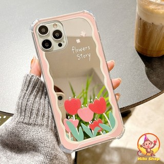 Ốp Điện Thoại Gương Hoa Tulip Mùa Xuân Cho IPhone 11 12 13 14 15 Pro MAX X XS XR 8 7 Plus Vỏ Điện Thoại Mềm Chống Sốc