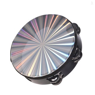 8 Inch Bằng Gỗ Radiant Tambourine Handbell Trống Với Đôi Hàng Jingles Phản Quang Đầu Trống Nhạc Cụ Gõ