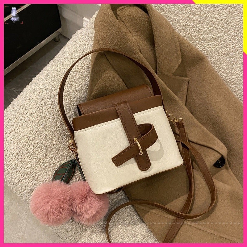 Contrast color small bag 2022 new fashionable retro fashion women's bag casual shoulder bag all-match cross-body bucket bag