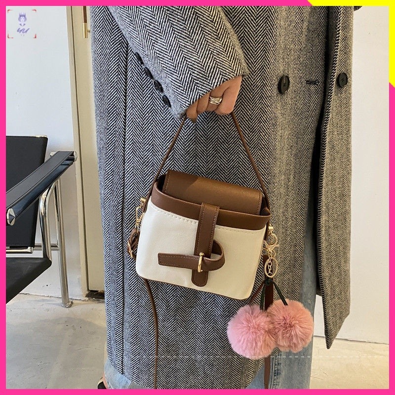 Contrast color small bag 2022 new fashionable retro fashion women's bag casual shoulder bag all-match cross-body bucket bag