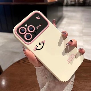  Tương thích chống sốc cho iPhone 15 14 13 12 11 Pro MAX X XR XS MAX 7 8 Plus Mặt cười tình yêu màu hồng đơn giản và dễ thương với vỏ điện thoại silicon cửa sổ lớn Vỏ mềm 