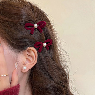Vintage nơ kẹp tóc nhung đỏ kẹp tóc nữ thời trang phụ kiện tóc quà tặng tiếp liệu