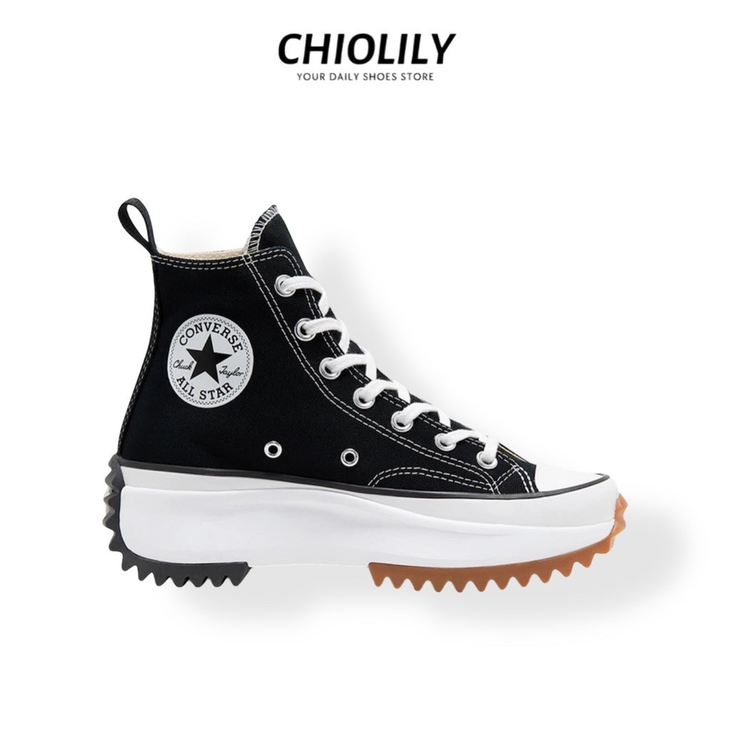 CONVERSE Run Star Hike High Black Gum Giày Sneaker Nam Nữ Cổ Cao Đen, Đế Cao Thời Trang Unisex Full Bill Full Box