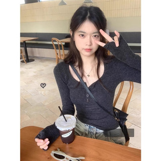 Áo croptop tay dài Áo Kiểu Nữ Áo tay dài croptop Áo kiểu xinh sang Áo sơ mi dài tay ôm đáy bên trong