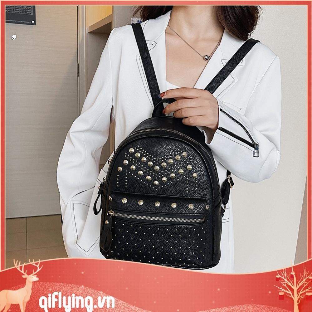 [Qiflying.vn] Ba lô đeo vai đinh tán bằng da PU dành cho nữ Ba lô đi học dành cho nữ Ba lô nữ