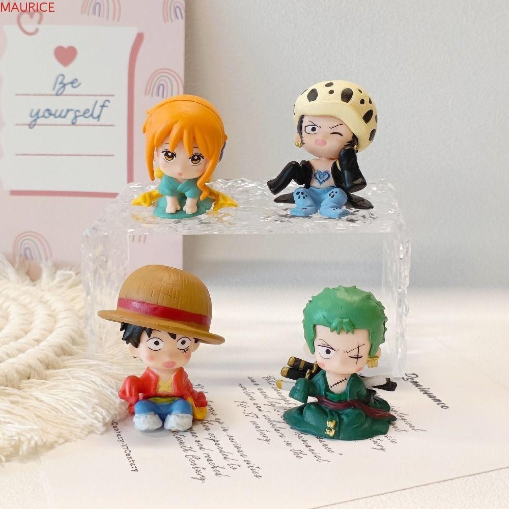 Maurice 4 Cái One Piece Q Phiên bản Đồ trang trí mô hình, Monkey D Luffy Nami Roronoa Zoro Trafalgar D Monkey D Luffy Q Phiên bản Mô hình, Mô hình DIY PVC Anime One Piece Nhân vật hành động