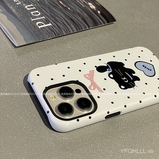 Ốp Điện Thoại Mèo Con Chấm Bi Hàn Quốc Hai Lớp Thích Hợp Cho iPhone11 12 13 14 15 12Promax 13Promax 14Promax 14Promax X XS XR Vỏ Chống Sốc 4LNG
