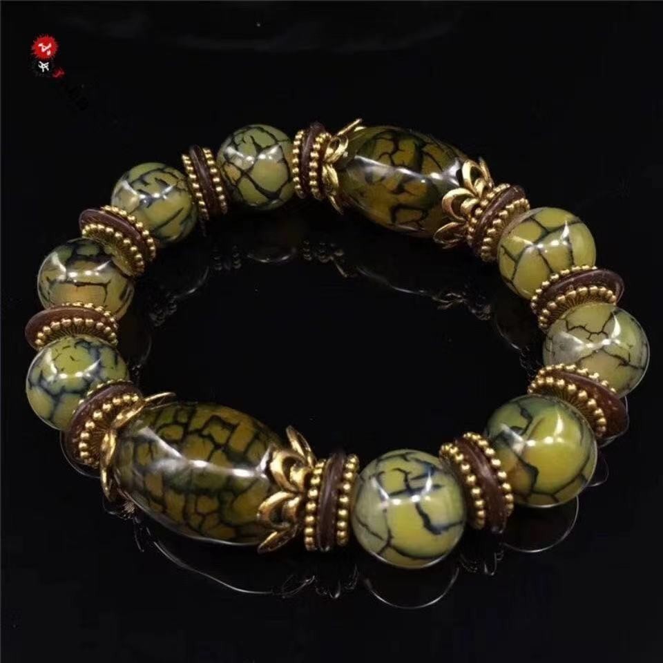 4.1 & Tự Nhiên Tây Tạng Ba Chín Mắt Dzi Hạt Vòng Tay Họa Tiết Rồng Mã Não Vòng Tay Benming Năm Vàng 