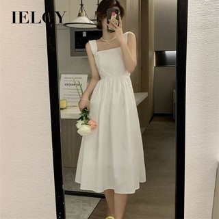 IELGY Váy treo cổ vuông kiểu Pháp dành cho nữ váy giảm béo eo thích hợp