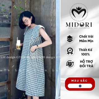 Váy Bầu babydoll kẻ caro chất vải đũi lông cao cấp đi dự tiệc công sở Bigsize dáng dài suông