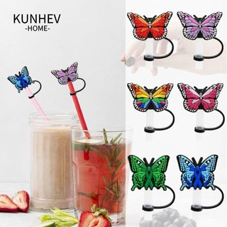 Kunhev hút cắm, silicon hoạt hình bướm ống hút đầu có, sáng tạo kín hơi bắn có thể tái sử dụng uống chống bụi nắp cốc phụ kiện