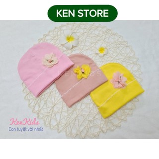 Set 3 nón mũ tròn bo sơ sinh chất mềm - đính hoa đáng yêu cho bé gái ken store