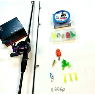 Combo Cần Câu Lure Sói Đen Kèm Máy Ngang Ánh Tím Titan Kèm Hộp Mồi, Dây PE- Combo Cần Lure Giá Rẻ, Học Sinh tuannghiafis