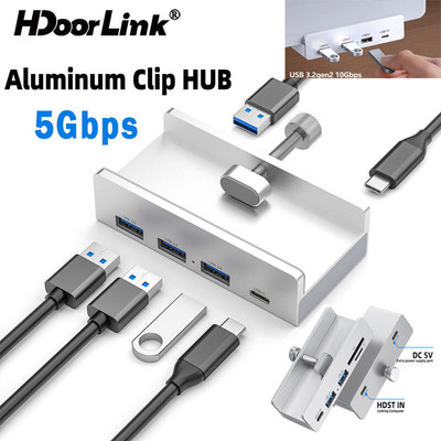 Hdoorlink USB Type-C HUB 6 Cổng 5Gbps USB 3.0 Bộ Chia Hợp Kim Nhôm USB HUB Đa Năng Bên Ngoài Kẹp Dock Cho Laptop PC