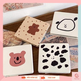    Siêu Sale  Gương trang điểm mini 2 mặt bọc da PU gương mini bỏ túi họa tiết hoạt hình đáng yêu 