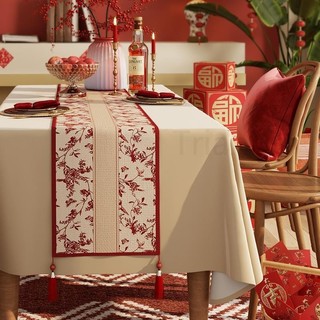 Room Decoration Aesthetics cny2024 Year of the Dragon Tablecloth New Year Tea Table Rag Red Festive Year of the Dragon Atmosphere Decoration Tea Tablecloth Living Room Tea Table Middle Long Tablecloth