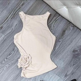 Áo hoa kiểu nhúng eo chất vải thun gân co giản mềm mịn phối hoa nhúng eo thanh lịch phá cách