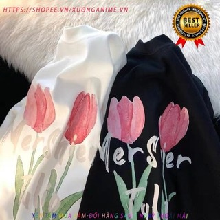 HOT Áo Thun Tay Ngắn In Hình Hoa Tulip Năm Mới Phong Cách Nhật Bản Dành Cho Nữ