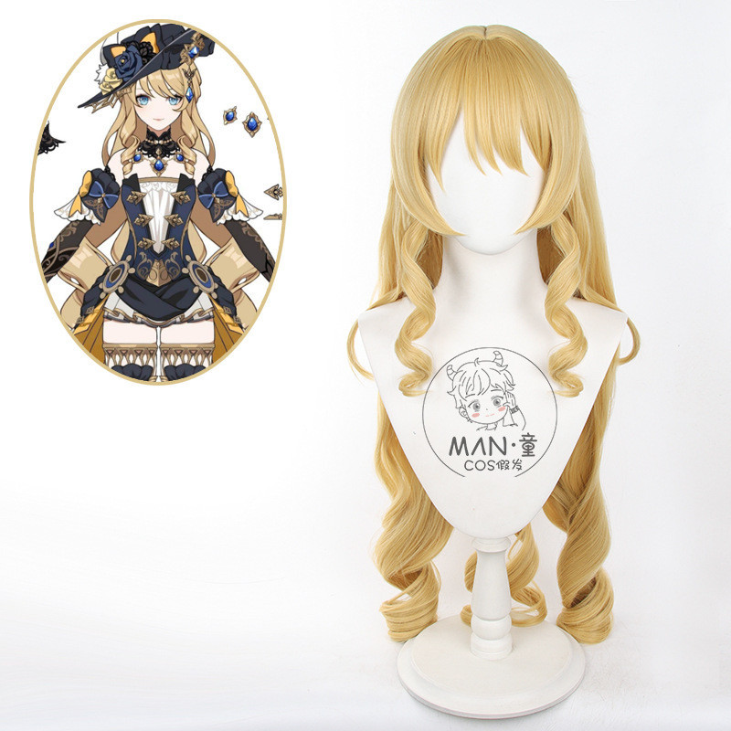Jecarden Genshin Tác Động Fontaine Navia Cosplay Tóc Giả 95cm Vải Lanh Vàng Sóng Navia Tóc Giả Chịu 